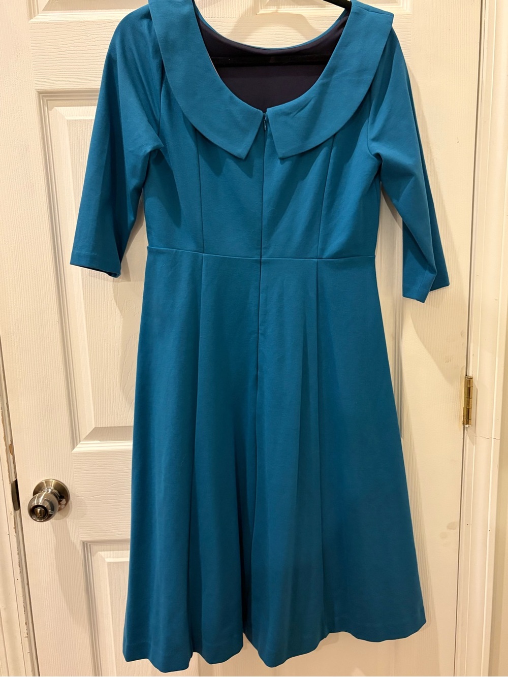 Boden Teal Fit-and-Flare Dress with Peter Pan Collar